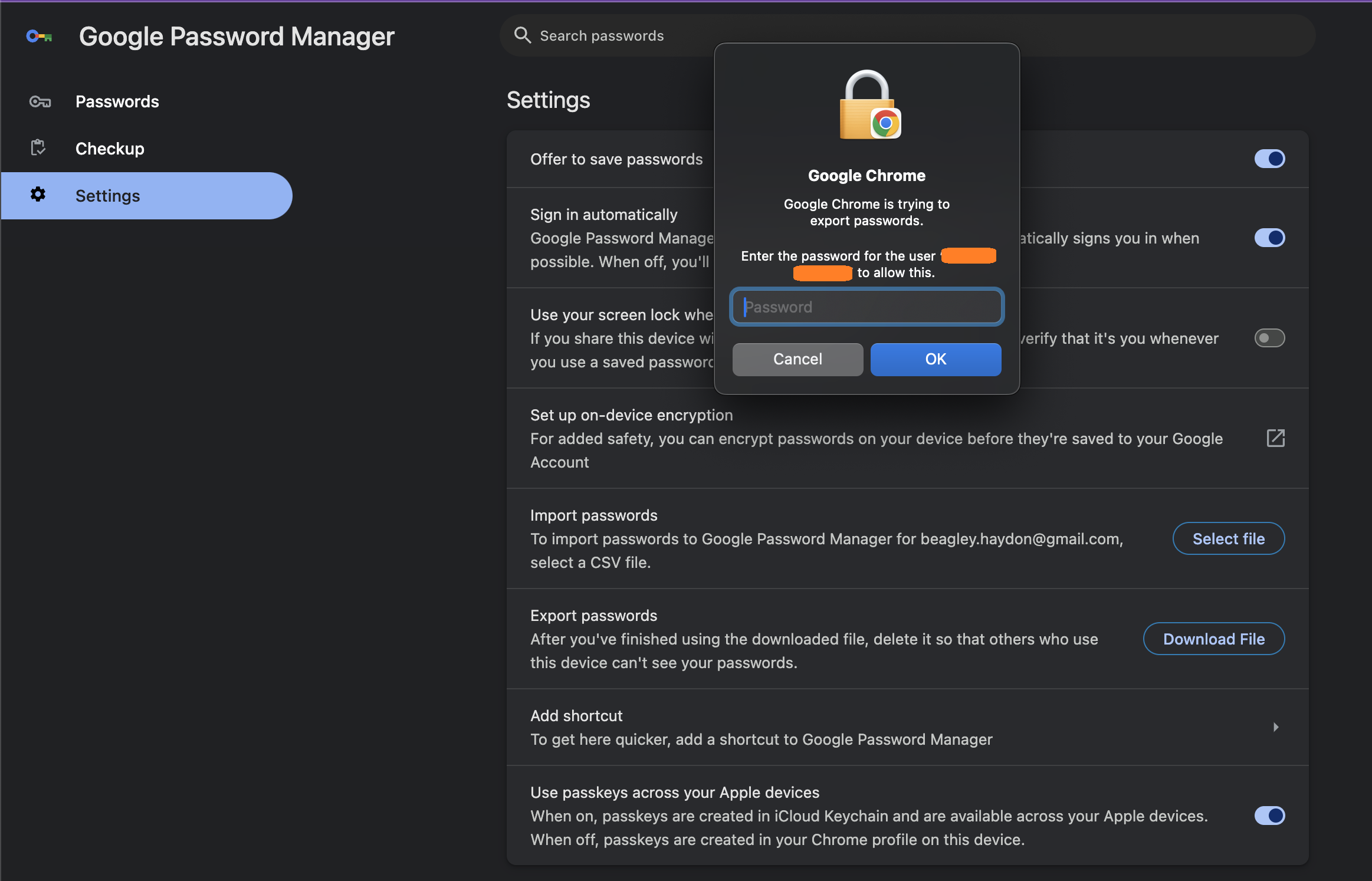 Exporting passwords from chrome cloaked support